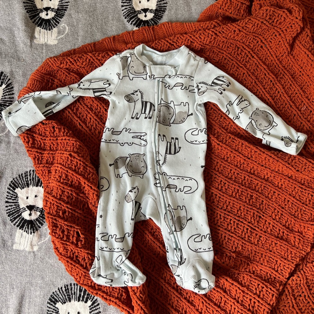 NB Carters Light Blue Jungle thermal Pajamas with 2 way zipper